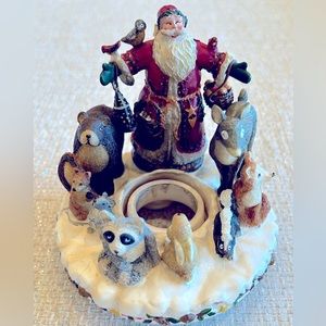Deb Strain Santa Woodland Animal in the snow Candle Capper Topper yankee candle